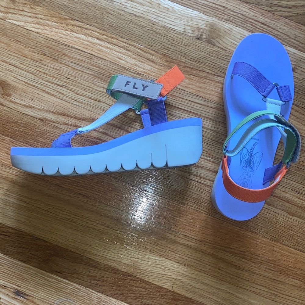 Fly London Blue and Multicolor Platform Sandals